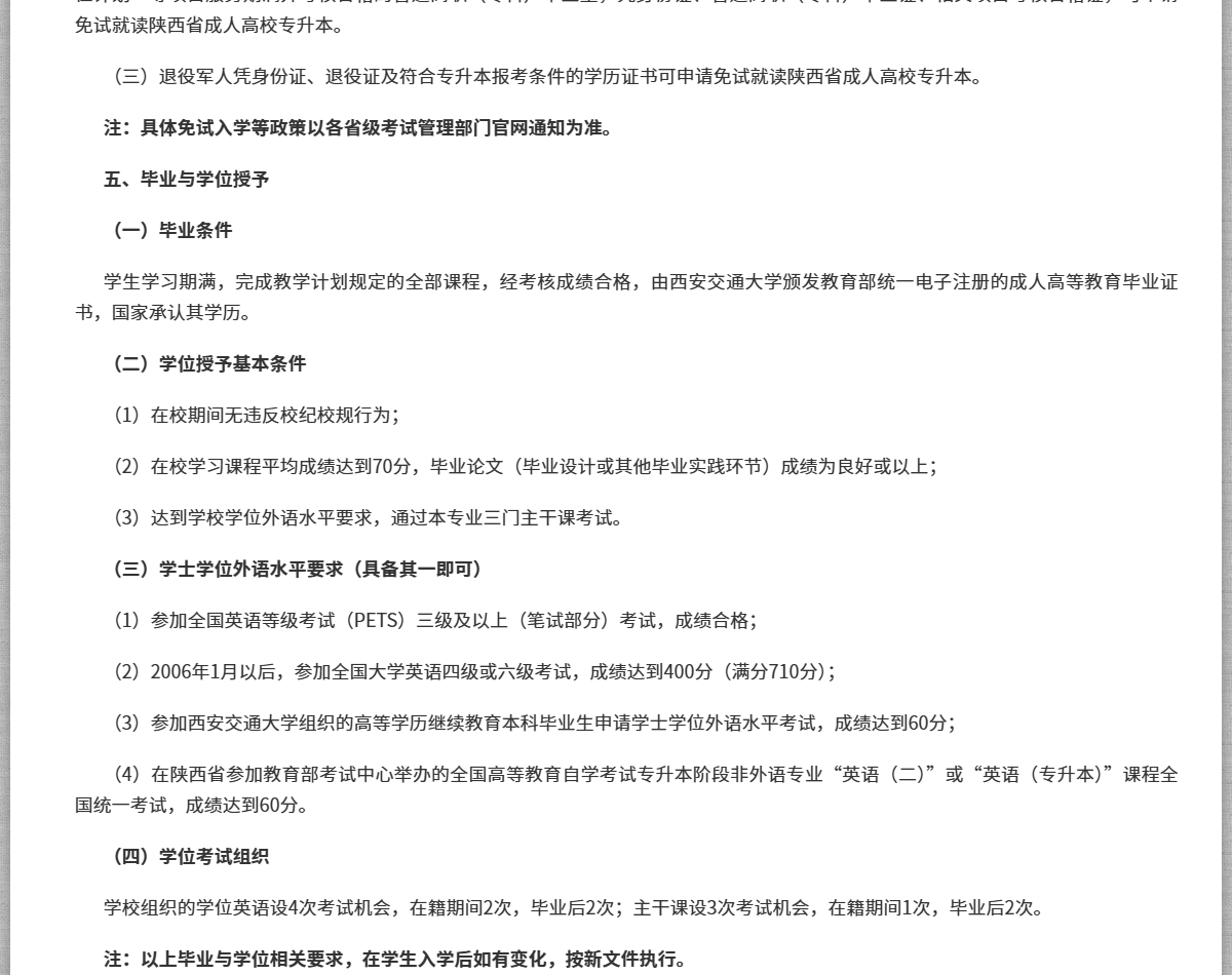 简章中的毕业与学位授予条件（官网截图）