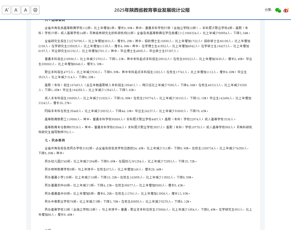 统计公报研究生招生数据（陕西省教育厅官网截图）